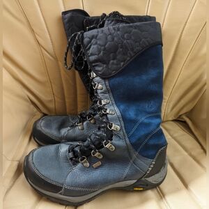 Women's 8 Ahnu Leather High Boots Waterproof Lace-up Vibrant Navy Monte Vista